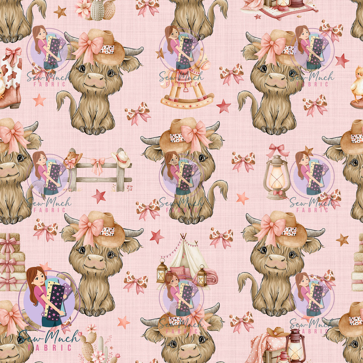 Highland Cows Pink Western | Canvas | Retail | Average Scale