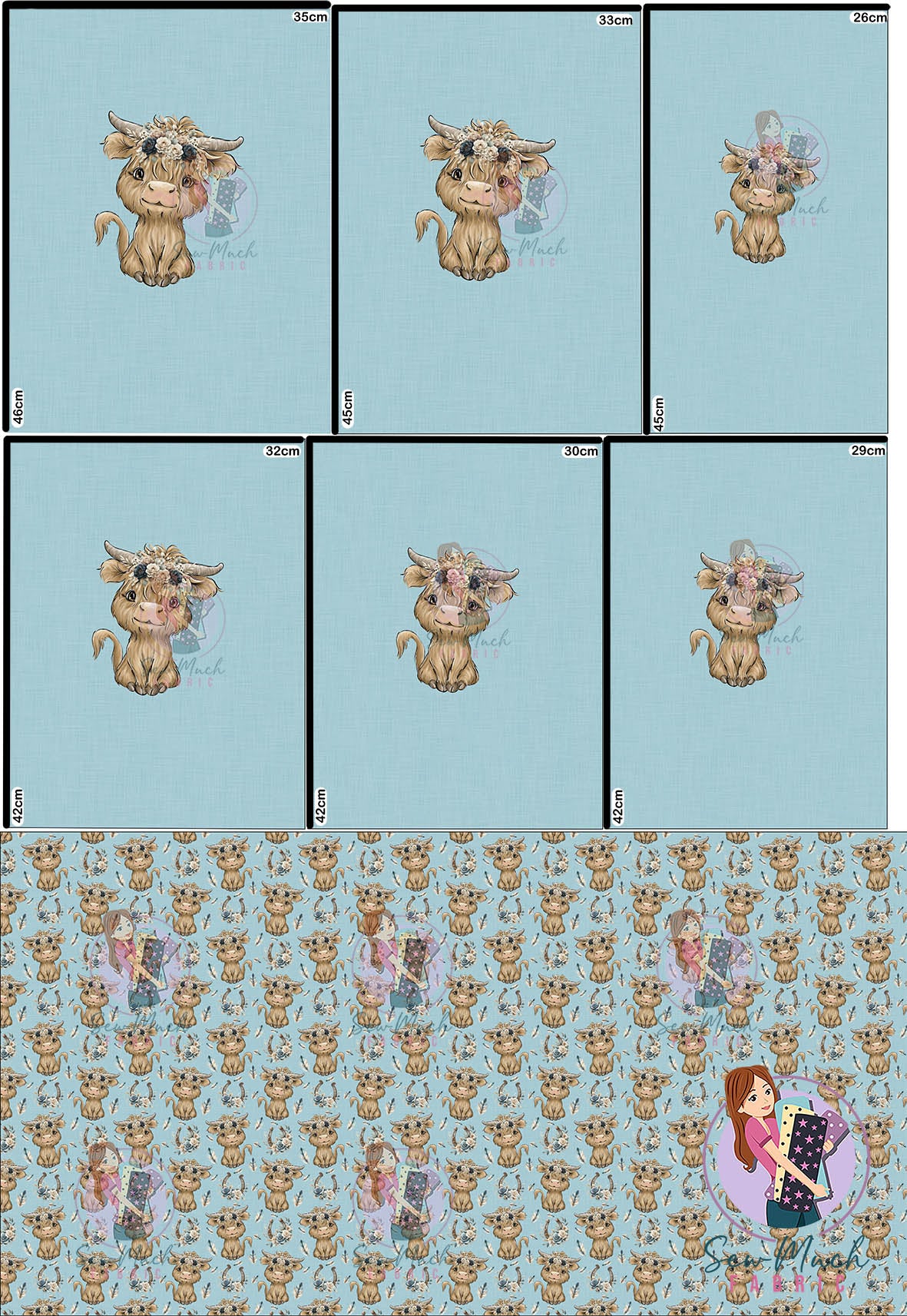 AUGUST Pre-Order (1): Highland Cow Floral Horseshoe 'PANEL FOR ROMPERS'