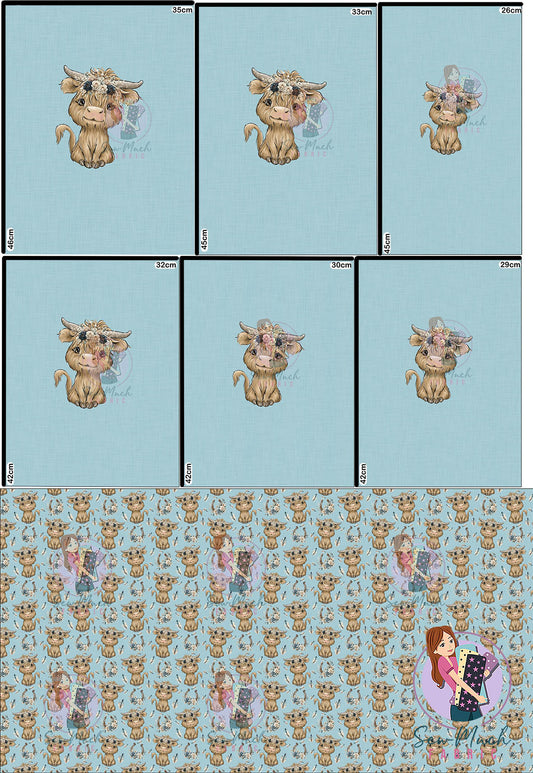 AUGUST Pre-Order (1): Highland Cow Floral Horseshoe 'PANEL FOR ROMPERS'