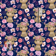 Load image into Gallery viewer, Highland Cow Pink Floral Navy | Knit | Retail | Average Scale
