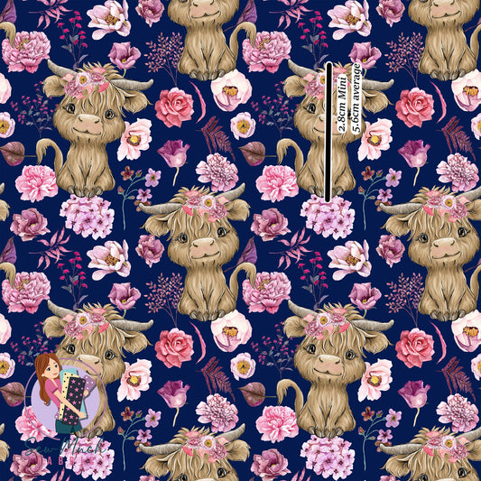 Highland Cow Floral Navy | Woven | Retail | Average Scale