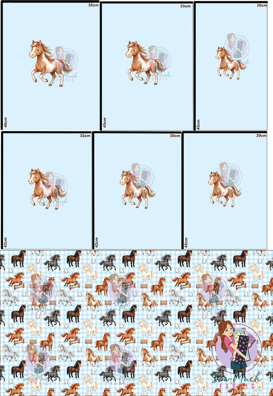 OCTOBER Pre-Order (2): Horses Blue 'PANEL FOR ROMPERS'