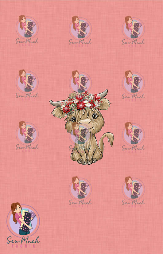 CHRISTMAS Pre-Order: Highland Cow Aussie Floral PANEL