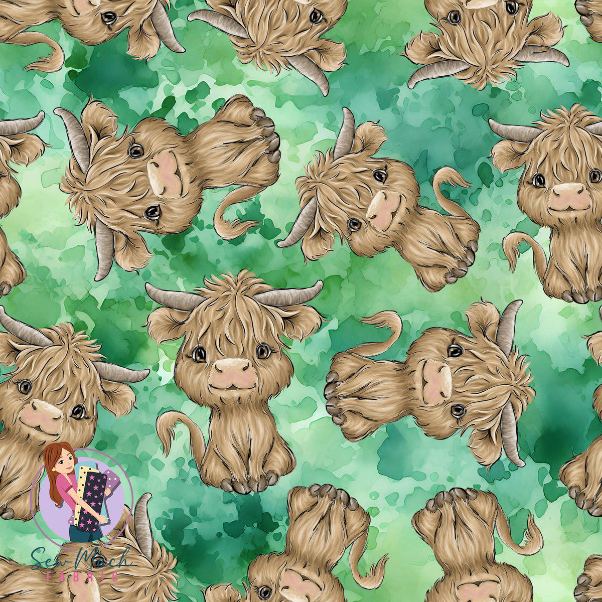 Highland Cows Green | Woven | Retail | Average Scale
