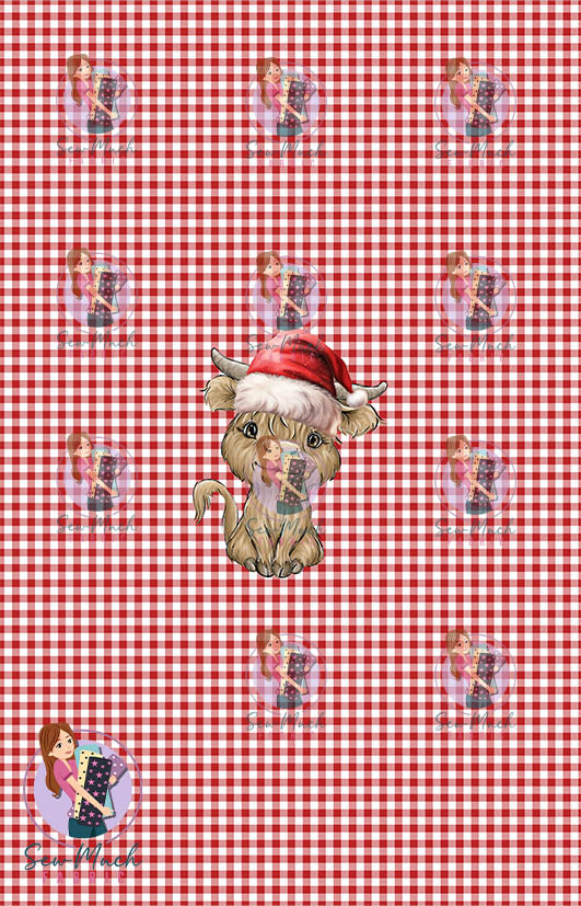 CHRISTMAS Pre-Order: Highland Cow Red Gingham PANEL
