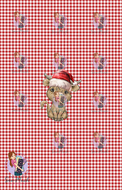 CHRISTMAS Pre-Order: Highland Cow Red Gingham PANEL
