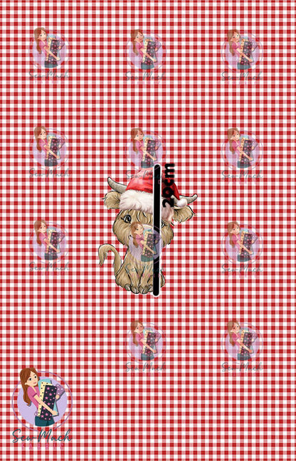 CHRISTMAS Pre-Order: Highland Cow Red Gingham PANEL