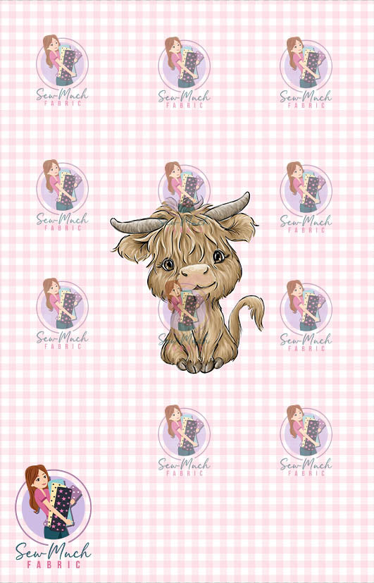 CHRISTMAS Pre-Order: Highland Cow Pink PANEL