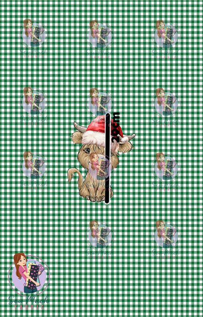 CHRISTMAS Pre-Order: Highland Cow Green Gingham PANEL