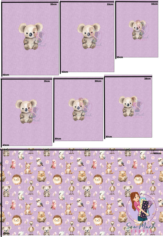 Unlimited Pre-Order: Aussie Animals Purple 'PANEL FOR ROMPERS'