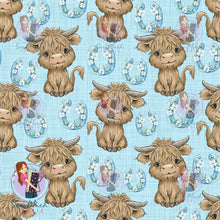 Load image into Gallery viewer, Highland Cow Blue Horseshoe | Cotton Twill | Retail | Average Scale
