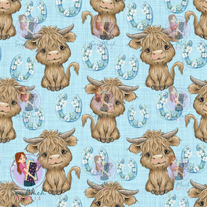 Highland Cow Blue Horseshoe | Cotton Twill | Retail | Average Scale