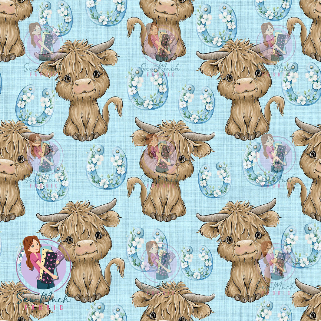 Highland Cow Blue Horseshoe | Cotton Twill | Retail | Average Scale