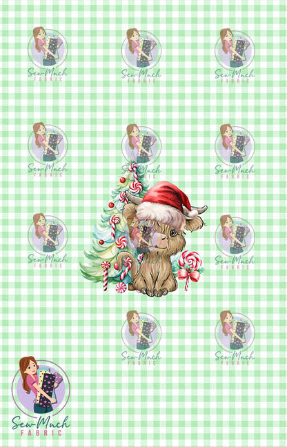 CHRISTMAS Pre-Order: Highland Cow Candy Cane Tree PANEL