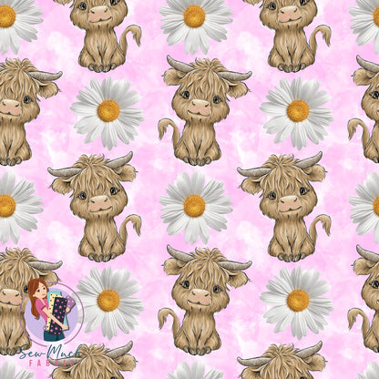 Highland Cows Daisy Pink | Woven | Retail | MINI Scale