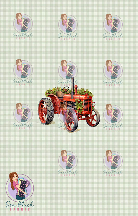 CHRISTMAS Pre-Order: Christmas Farm Green Gingham PANEL