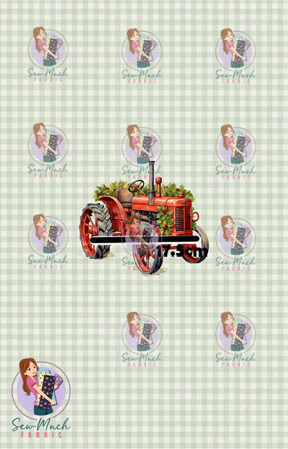 CHRISTMAS Pre-Order: Christmas Farm Green Gingham PANEL