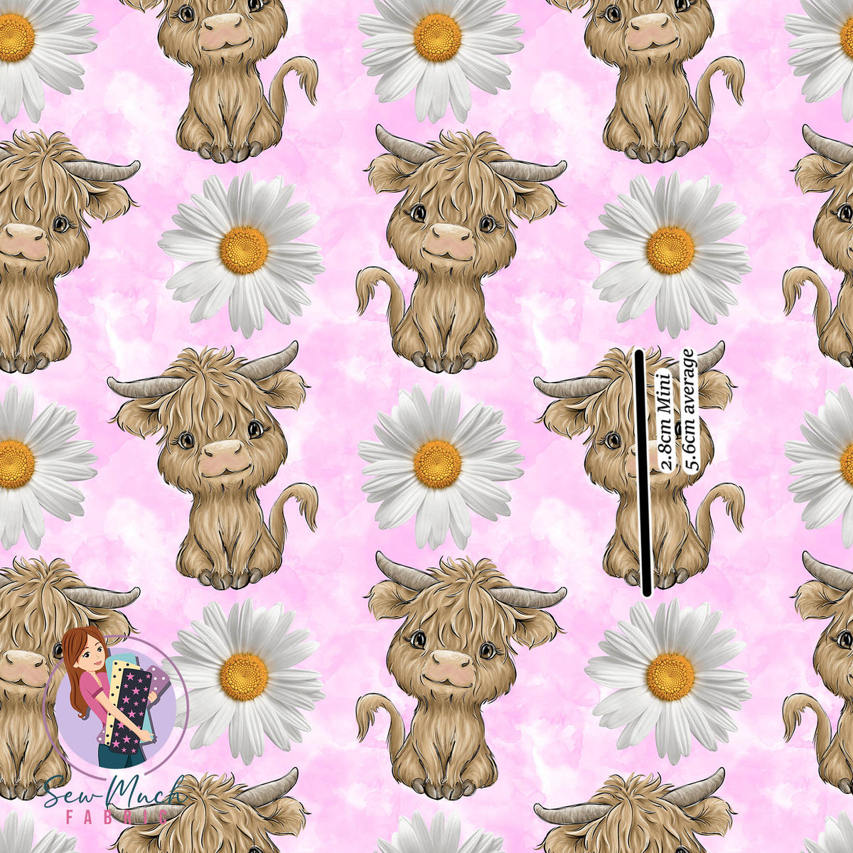 Highland Cows Daisy Pink | Woven | Retail | MINI Scale