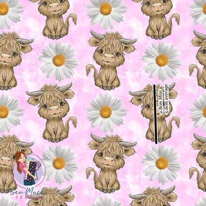 Highland Cows Daisy Pink | Woven | Retail | MINI Scale