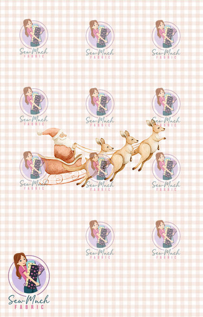 CHRISTMAS Pre-Order: Roo-dolph's Christmas Run Gingham Beige PANEL