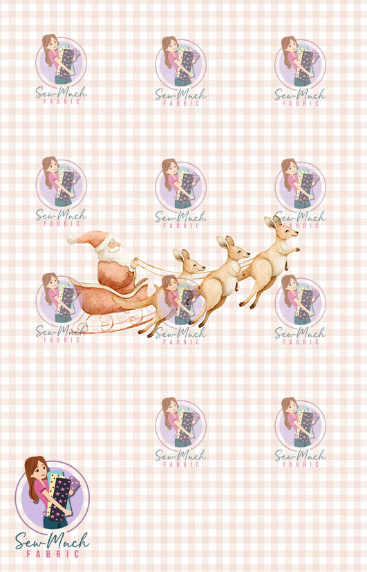 CHRISTMAS Pre-Order: Roo-dolph's Christmas Run Gingham Beige PANEL