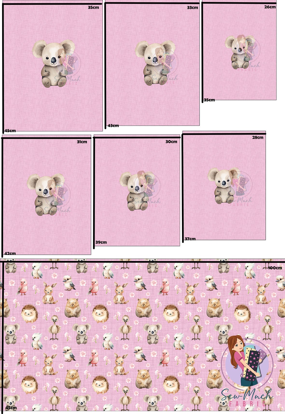 Unlimited Pre-Order: Aussie Animals Pink 'PANEL FOR ROMPERS'