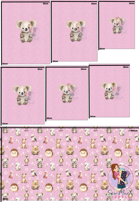 Unlimited Pre-Order: Aussie Animals Pink 'PANEL FOR ROMPERS'