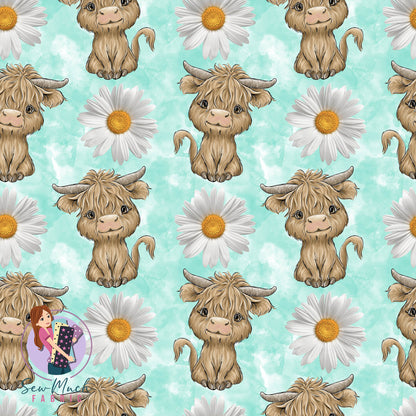 Highland Cow Daisy Aqua | Woven | Retail | MINI Scale
