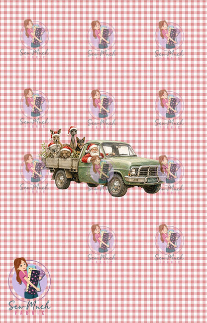 CHRISTMAS Pre-Order: Santa's Outback Delivery Red Gingham PANEL