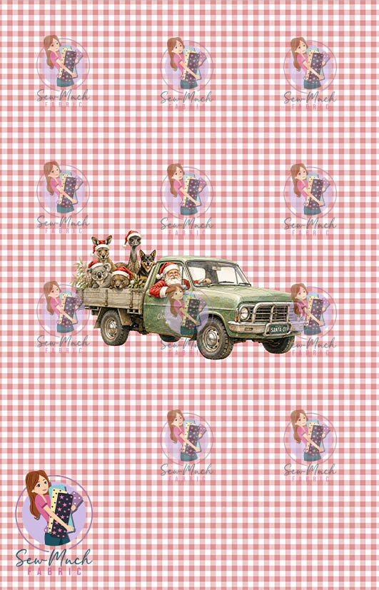 CHRISTMAS Pre-Order: Santa's Outback Delivery Red Gingham PANEL
