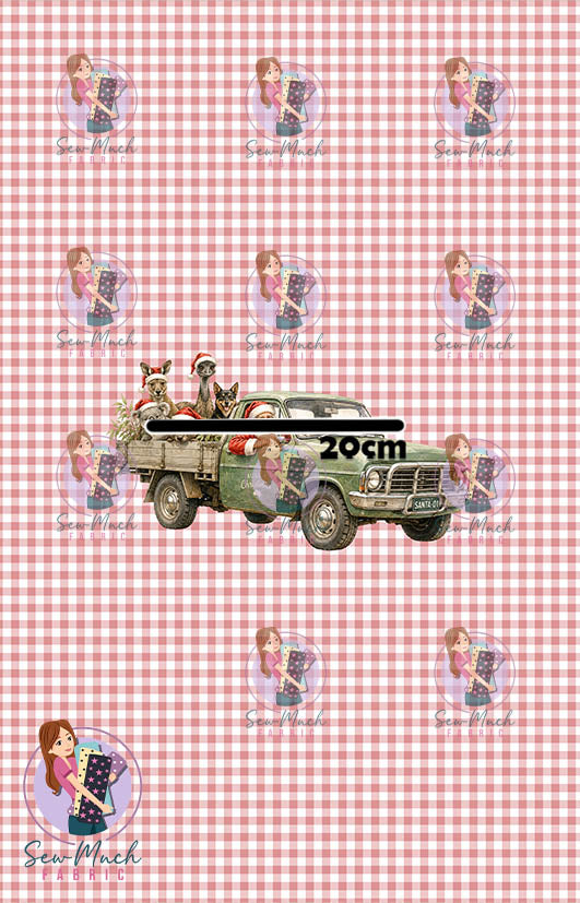 CHRISTMAS Pre-Order: Santa's Outback Delivery Red Gingham PANEL