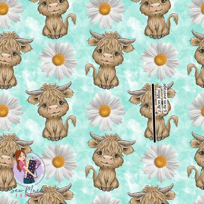 Highland Cow Daisy Aqua | Woven | Retail | Average Scale