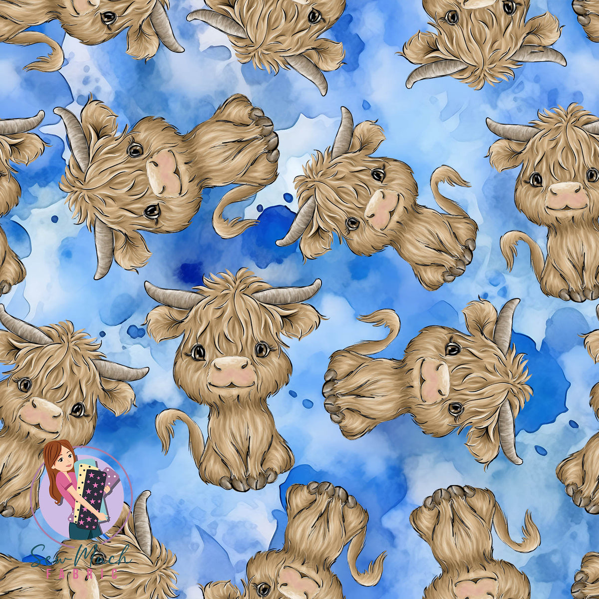 Highland Cows Blue | Woven | Retail | Average Scale