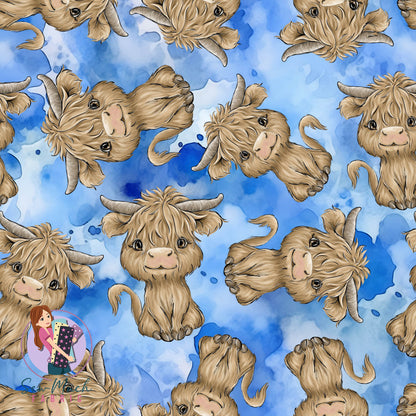 Highland Cows Blue | Woven | Retail | Average Scale