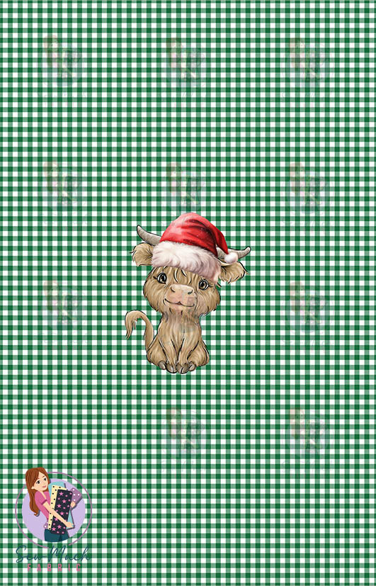 CHRISTMAS Pre-Order: Highland Cow Green Gingham 'PANEL'
