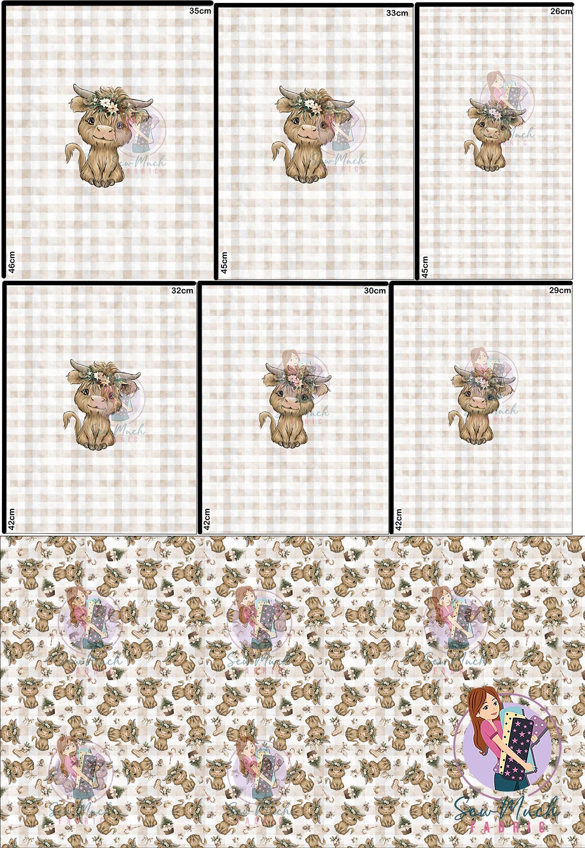 CHRISTMAS Pre-Order: Highland Cow Beige 'PANEL FOR ROMPERS'