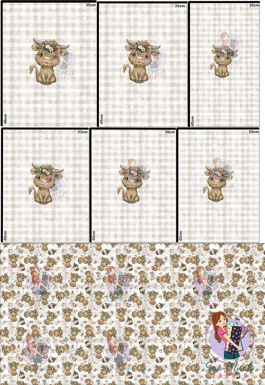 CHRISTMAS Pre-Order: Highland Cow Beige 'PANEL FOR ROMPERS'