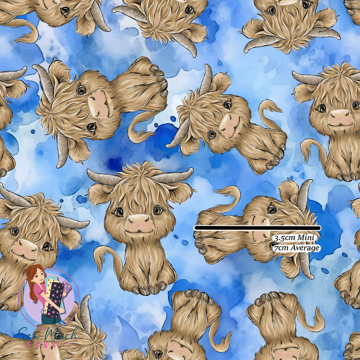 Highland Cows Blue | Woven | Retail | MINI Scale
