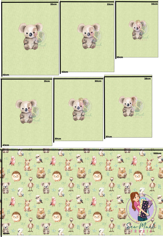 Unlimited Pre-Order: Aussie Animals Green 'PANEL FOR ROMPERS'
