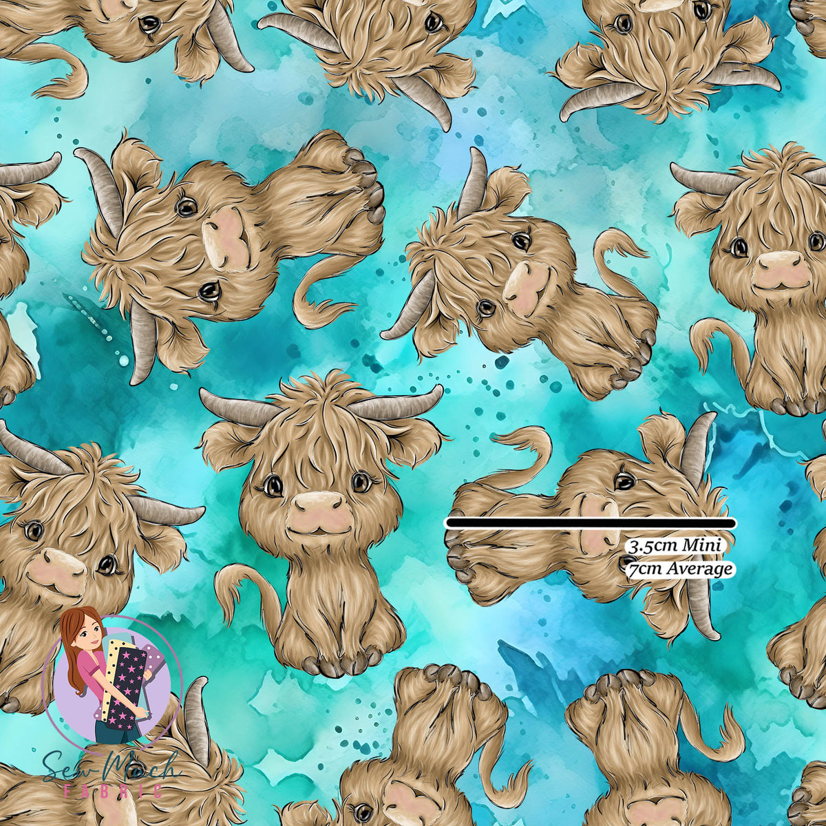 Highland Cows Aqua | Woven | Retail | Average Scale