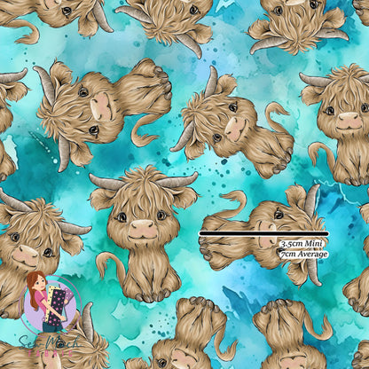 Highland Cows Aqua | Woven | Retail | Average Scale