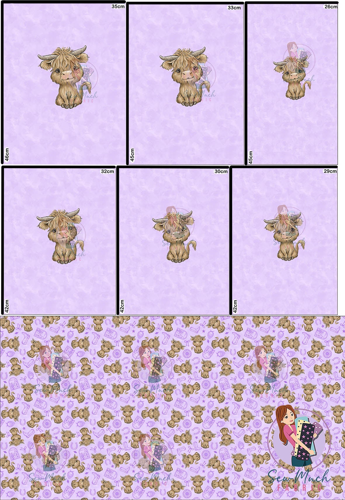 AUGUST Pre-Order (2): Highland Cow Western Purple 'PANEL FOR ROMPERS'