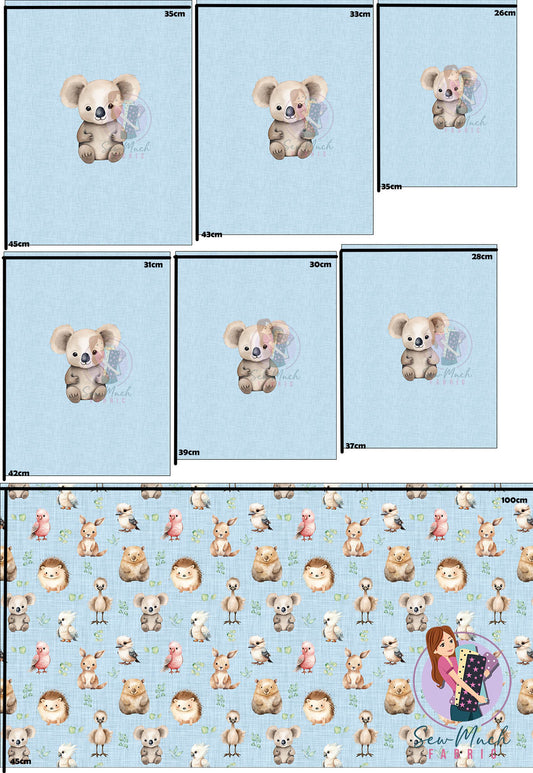 Unlimited Pre-Order: Aussie Animals Blue 'PANEL FOR ROMPERS'