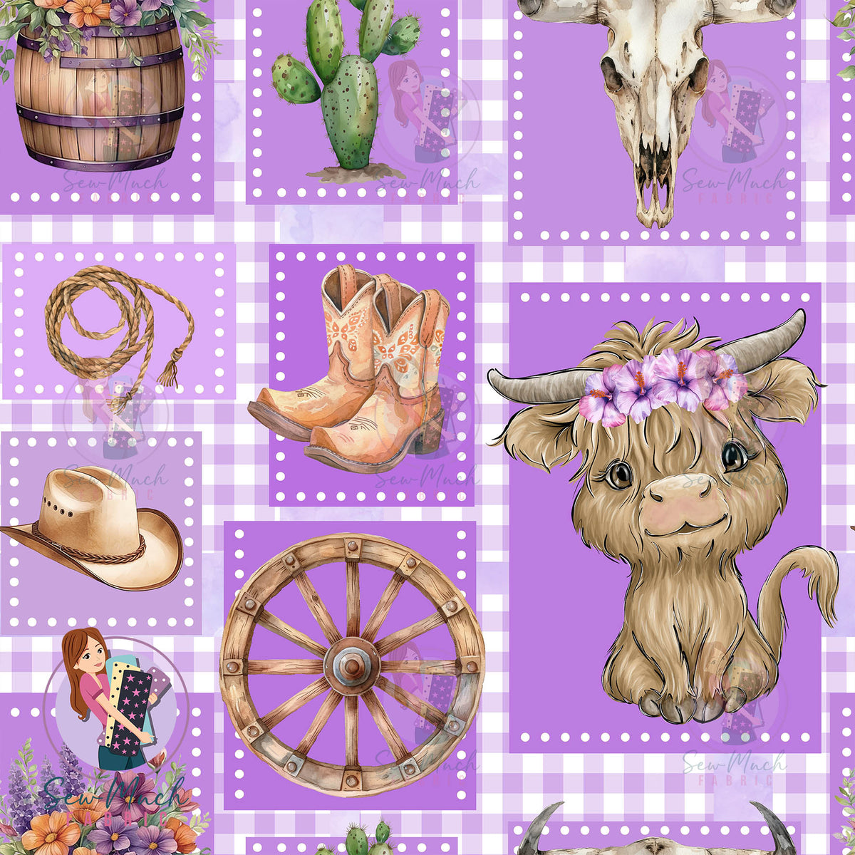 Highland Cow Patchwork Purple | MINKY | Retail | Average Scale