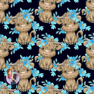 Highland Cow Navy Floral | MINKY | Retail | Average Scale