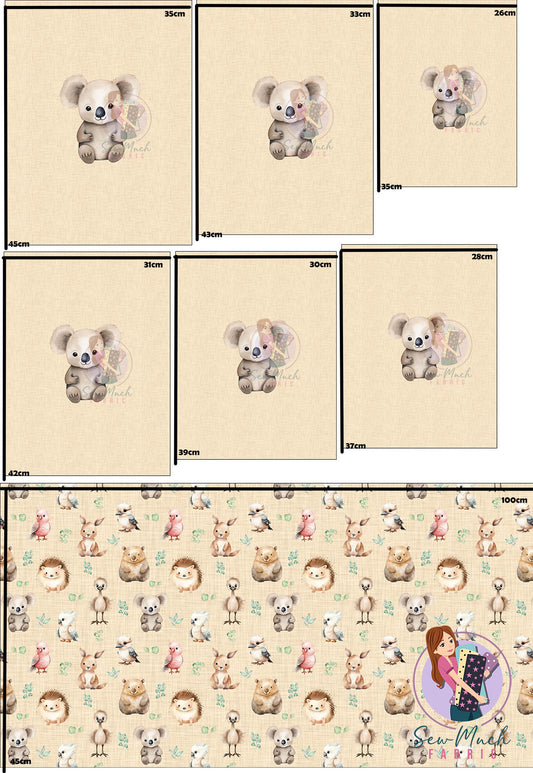 Unlimited Pre-Order: Aussie Animals Beige Eucalyptus 'PANEL FOR ROMPERS'
