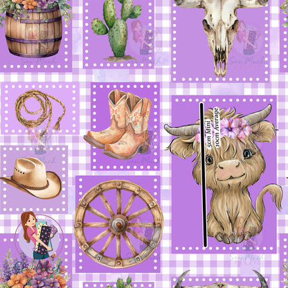 Highland Cow Patchwork Purple | MINKY | Retail | Average Scale