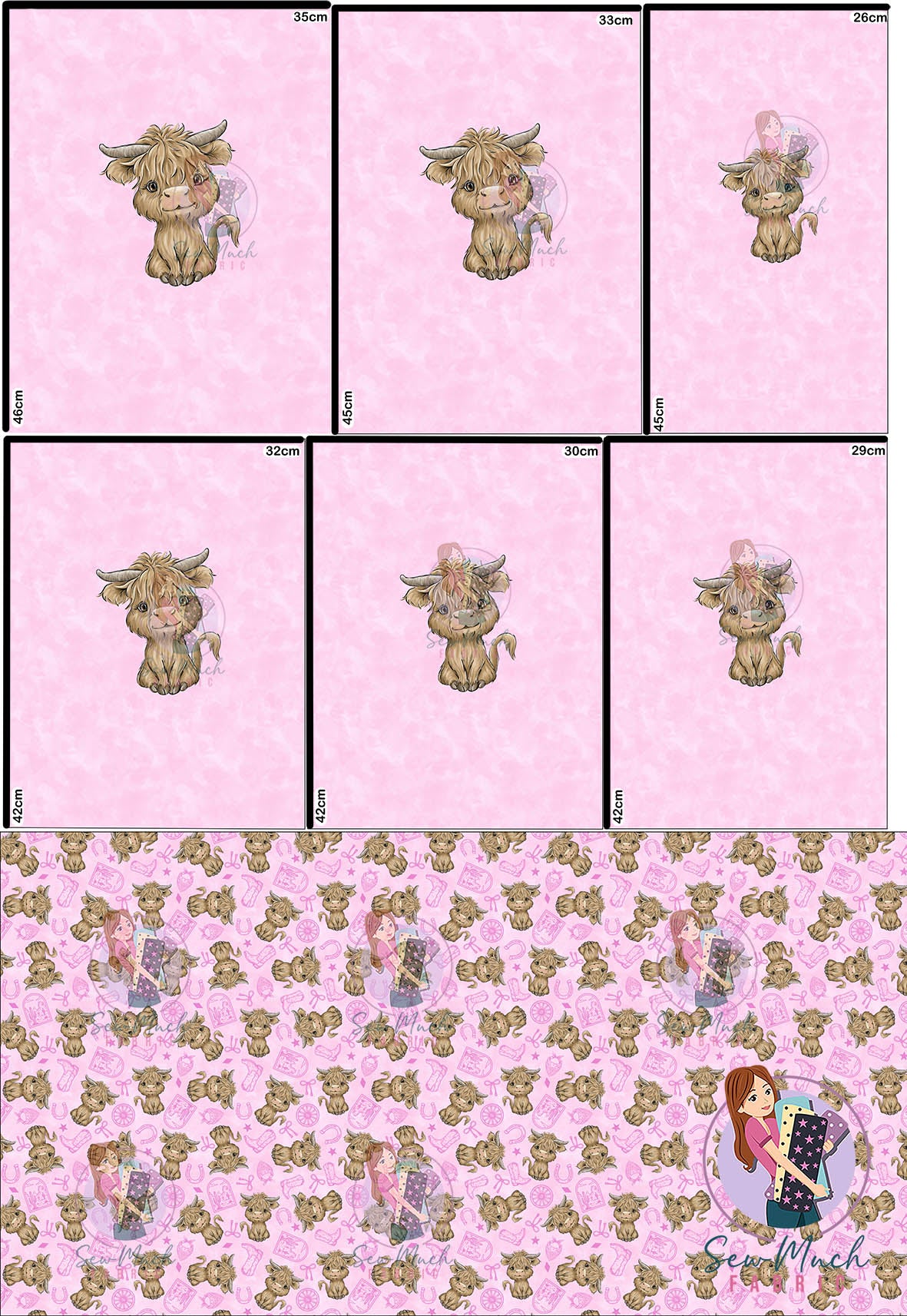 AUGUST Pre-Order (2): Highland Cow Western Pink 'PANEL FOR ROMPERS'