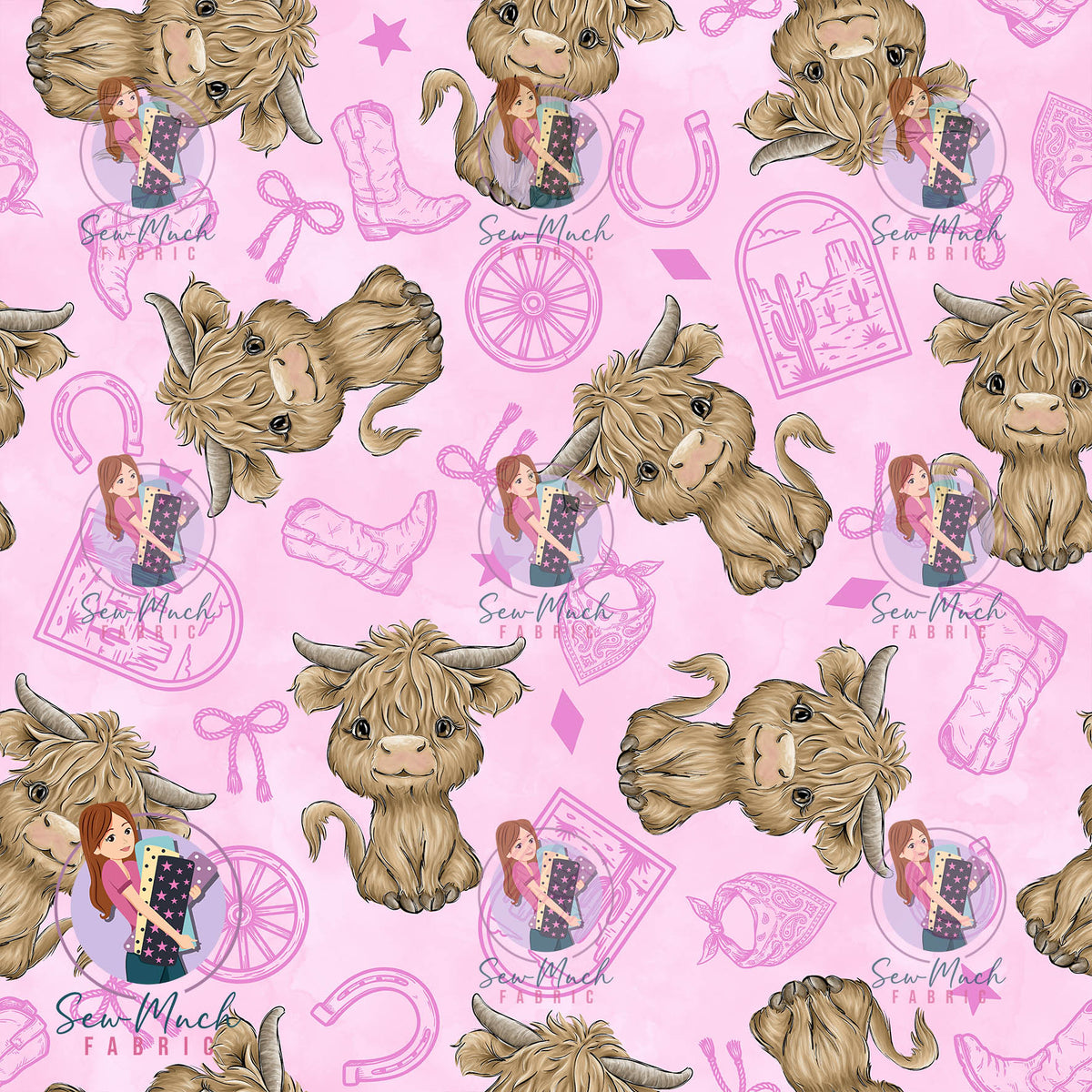 Highland Cow Pink Western Star | Woven | Retail | Average Scale