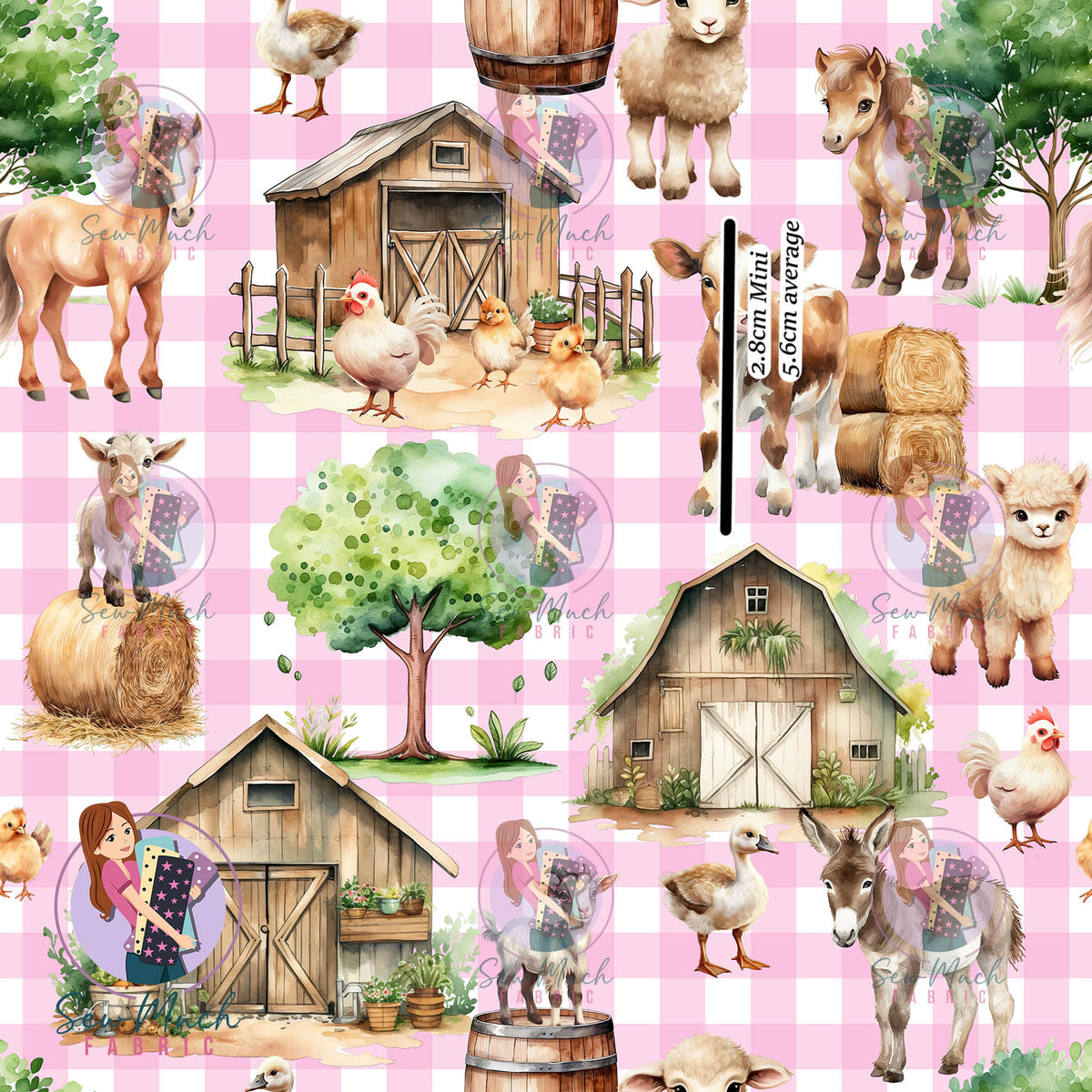 Farmyard Gingham Pink | MINKY | Retail | Average Scale